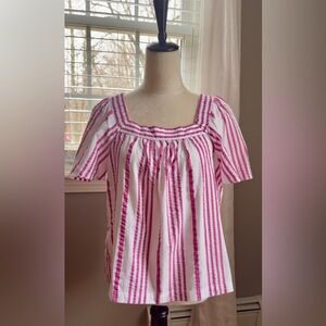 LOFT White Top with Pink Vertical Stripes